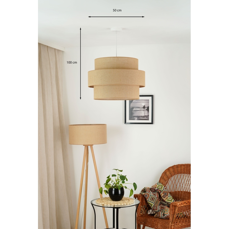 Brilagi - Ljuskrona med textilsladd SPACE YUTE 1xE27/15W/230V diameter 50 cm beige/vit