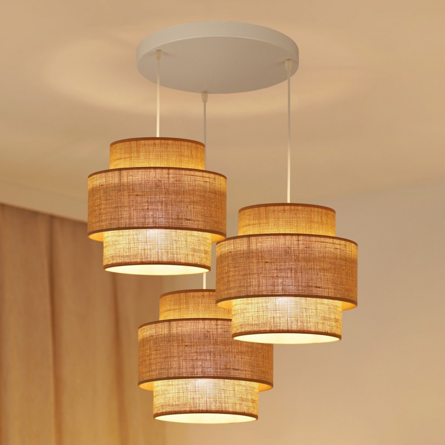 Brilagi - Ljuskrona med textilsladd SPACE YUTE 3xE27/15W/230V beige/vit