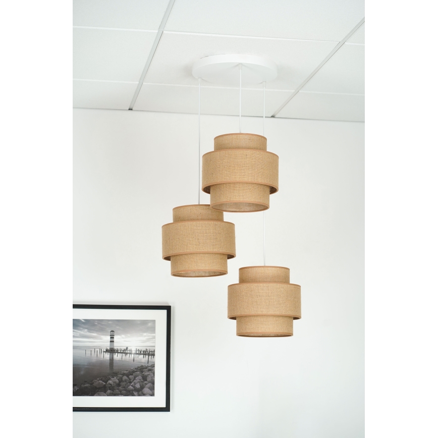 Brilagi - Ljuskrona med textilsladd SPACE YUTE 3xE27/15W/230V beige/vit