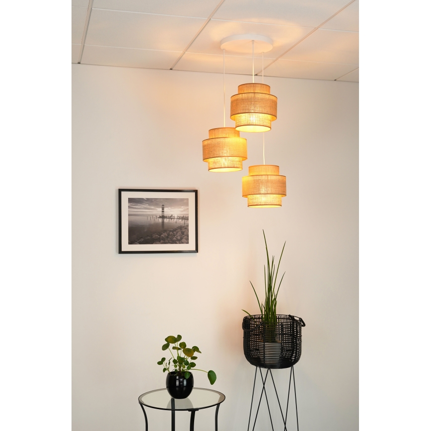 Brilagi - Ljuskrona med textilsladd SPACE YUTE 3xE27/15W/230V beige/vit
