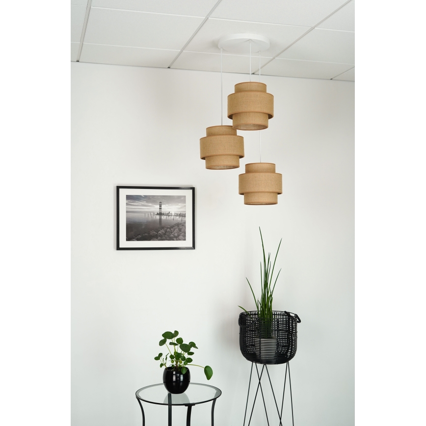 Brilagi - Ljuskrona med textilsladd SPACE YUTE 3xE27/15W/230V beige/vit