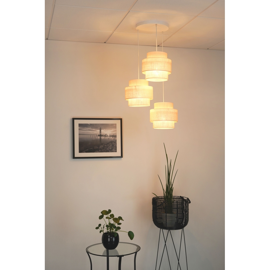 Brilagi - Ljuskrona med textilsladd SPACE YUTE 3xE27/15W/230V grädde/vit