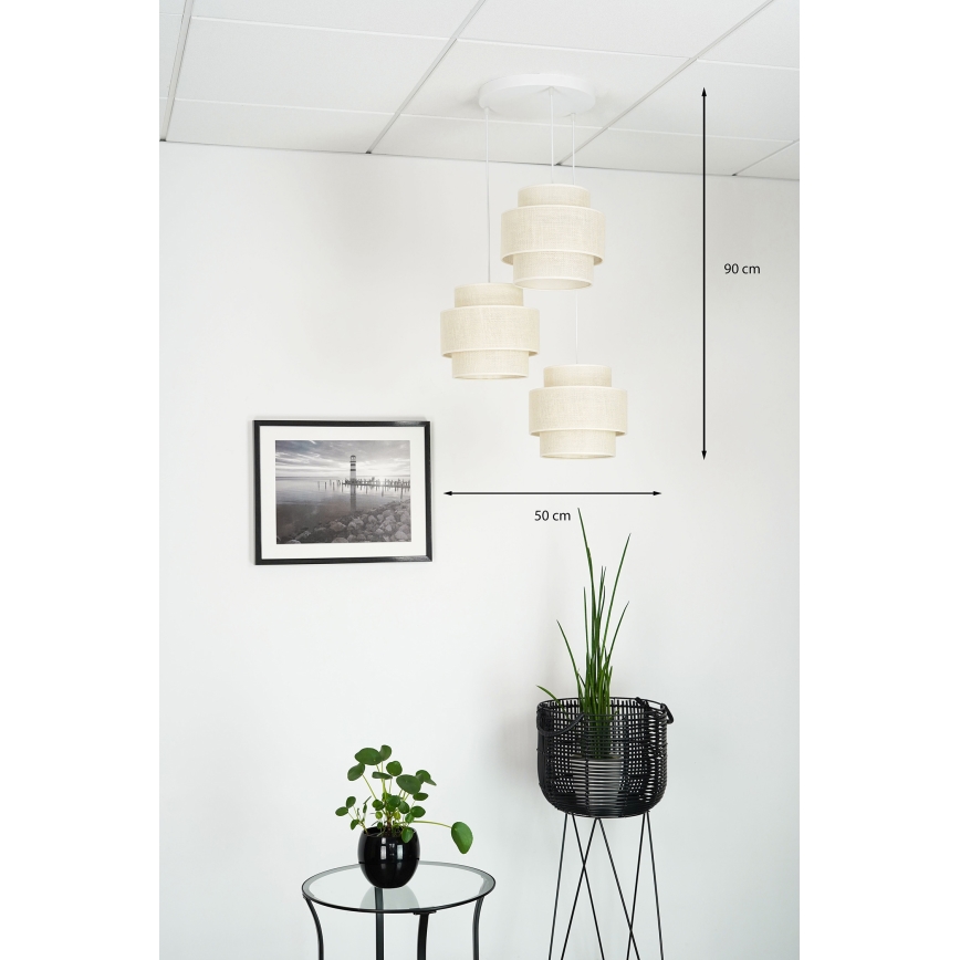 Brilagi - Ljuskrona med textilsladd SPACE YUTE 3xE27/15W/230V grädde/vit