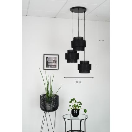 Brilagi - Ljuskrona med textilsladd SPACE YUTE 3xE27/15W/230V svart