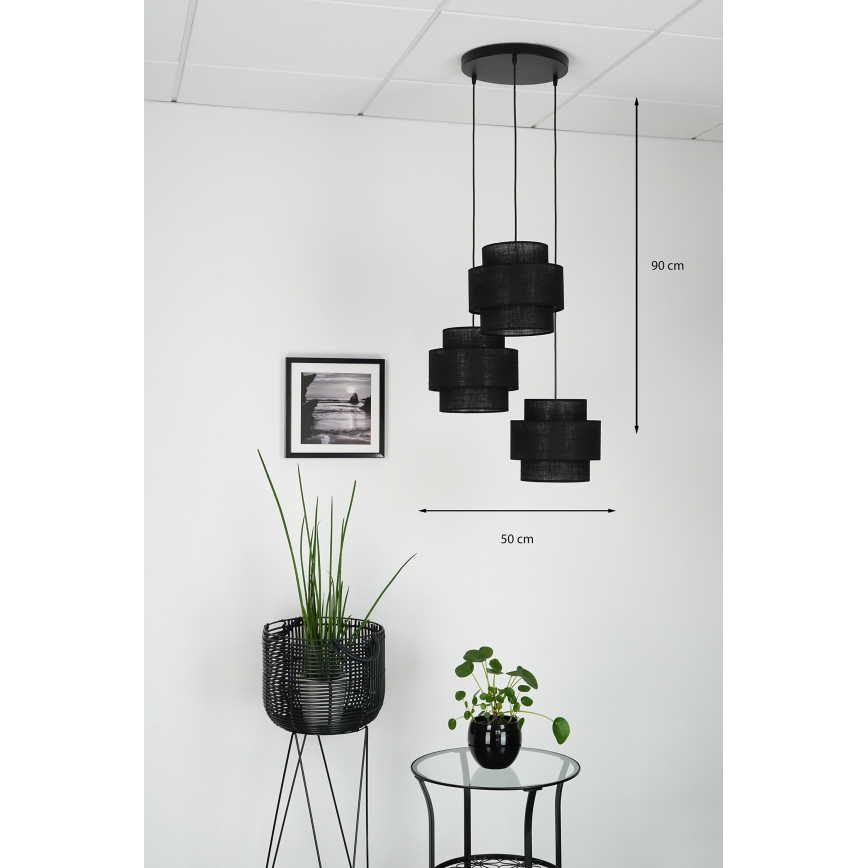 Brilagi - Ljuskrona med textilsladd SPACE YUTE 3xE27/15W/230V svart