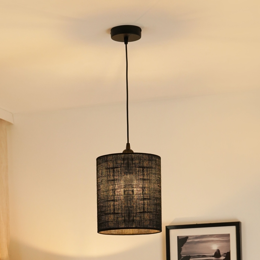 Brilagi - Ljuskrona med textilsladd TUBES 1xE27/15W/230V diameter 20 cm svart