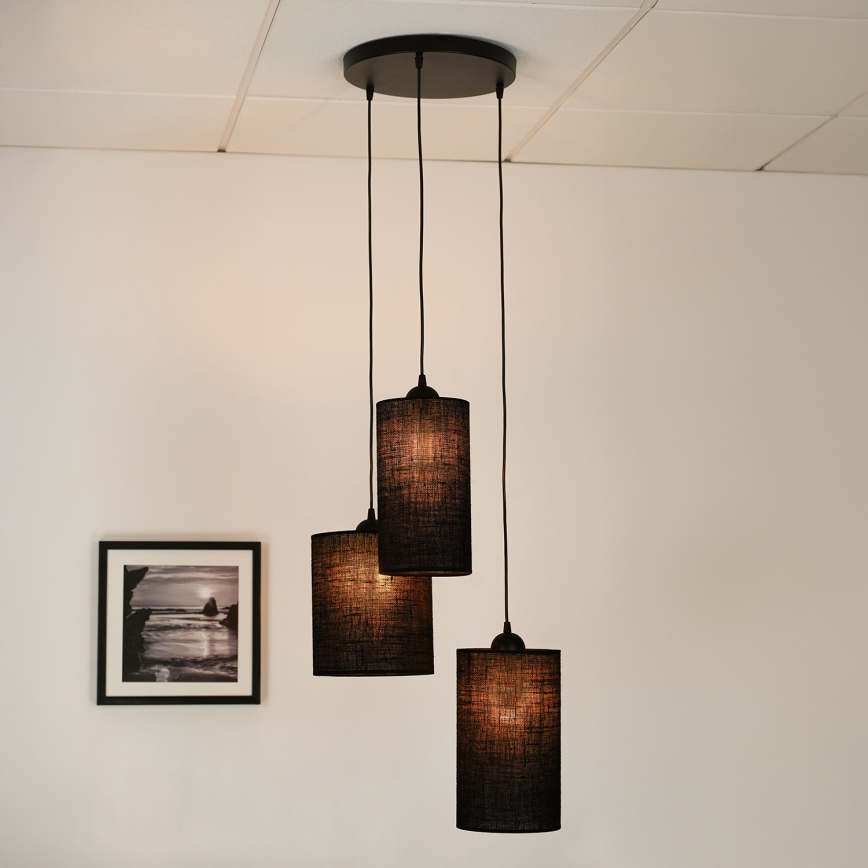 Brilagi - Ljuskrona med textilsladd TUBES 3xE27/15W/230V svart