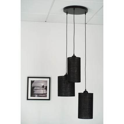 Brilagi - Ljuskrona med textilsladd TUBES 3xE27/15W/230V svart