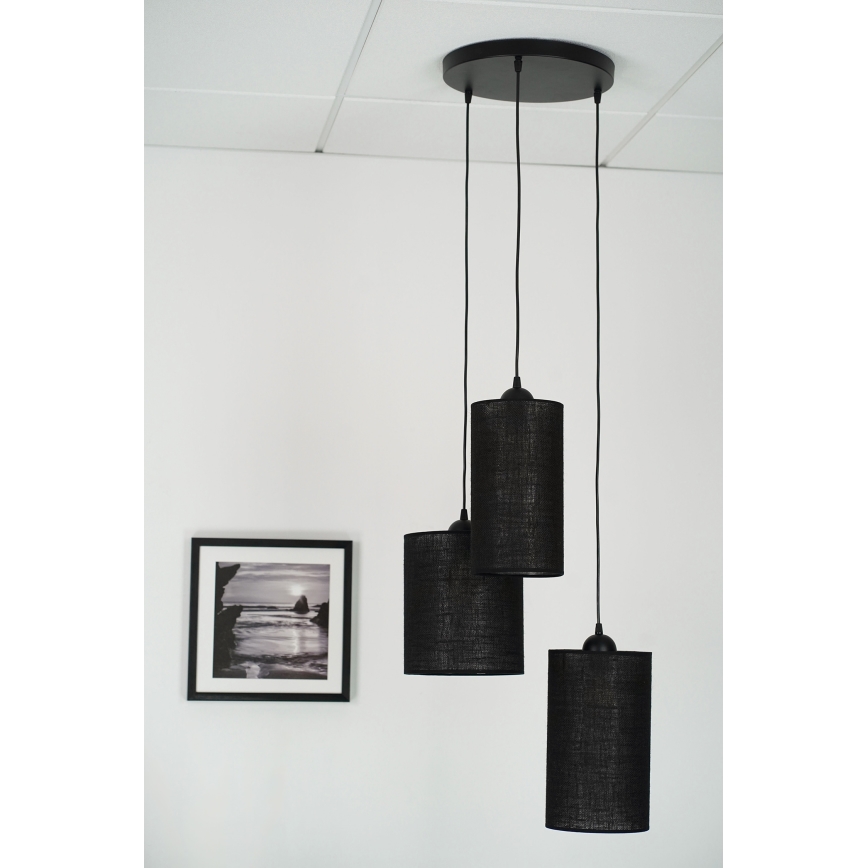 Brilagi - Ljuskrona med textilsladd TUBES 3xE27/15W/230V svart