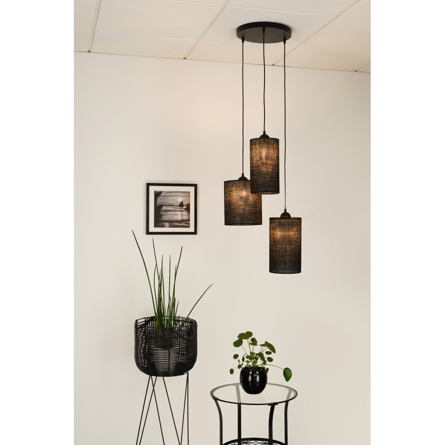 Brilagi - Ljuskrona med textilsladd TUBES 3xE27/15W/230V svart