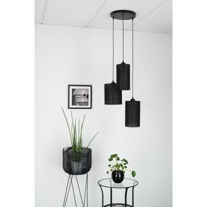 Brilagi - Ljuskrona med textilsladd TUBES 3xE27/15W/230V svart