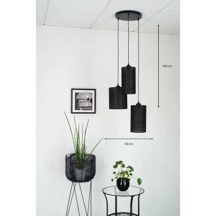 Brilagi - Ljuskrona med textilsladd TUBES 3xE27/15W/230V svart