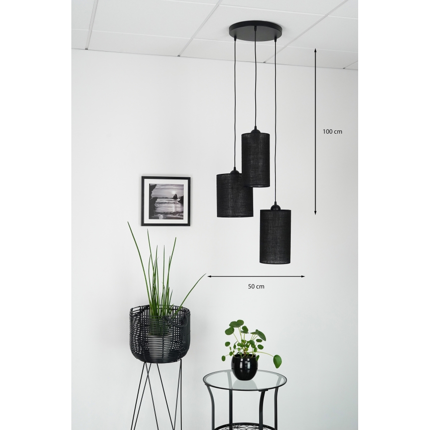 Brilagi - Ljuskrona med textilsladd TUBES 3xE27/15W/230V svart