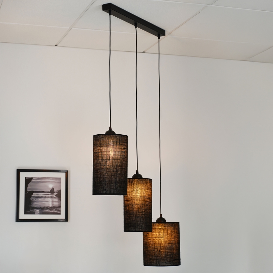 Brilagi - Ljuskrona med textilsladd TUBES 3xE27/15W/230V svart