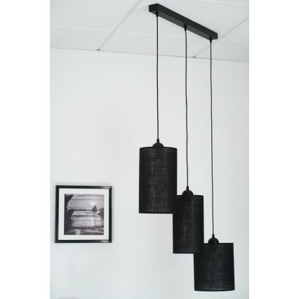 Brilagi - Ljuskrona med textilsladd TUBES 3xE27/15W/230V svart