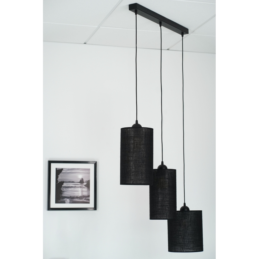 Brilagi - Ljuskrona med textilsladd TUBES 3xE27/15W/230V svart