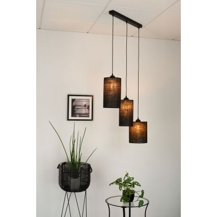 Brilagi - Ljuskrona med textilsladd TUBES 3xE27/15W/230V svart