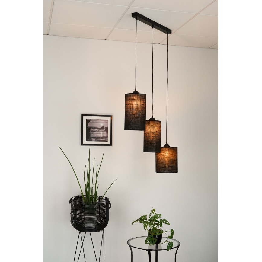 Brilagi - Ljuskrona med textilsladd TUBES 3xE27/15W/230V svart