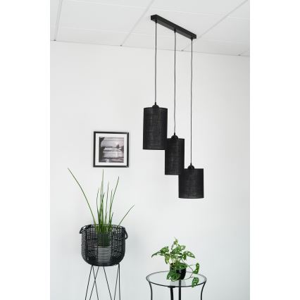 Brilagi - Ljuskrona med textilsladd TUBES 3xE27/15W/230V svart