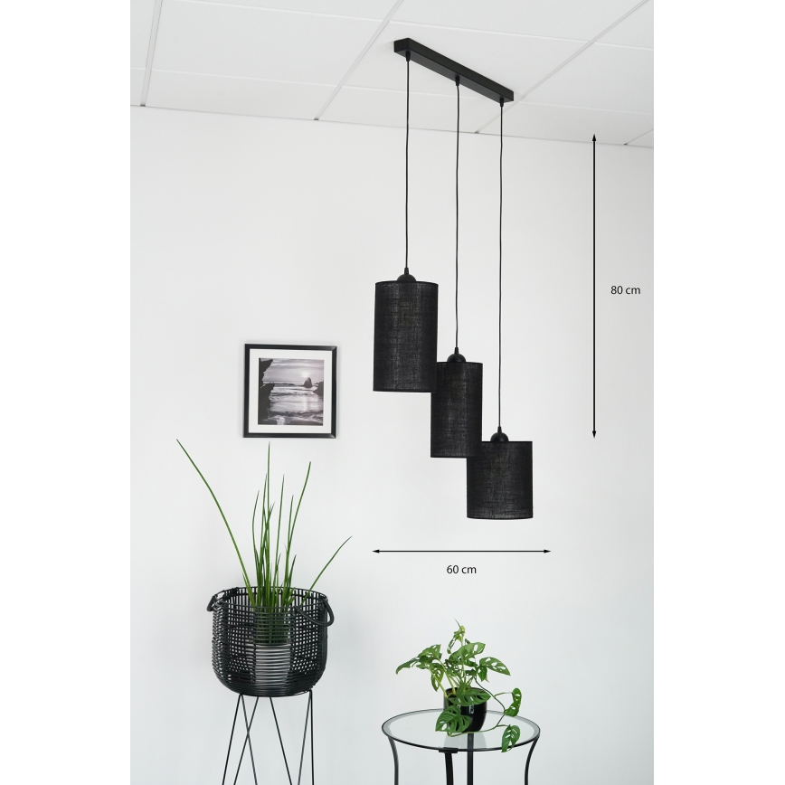 Brilagi - Ljuskrona med textilsladd TUBES 3xE27/15W/230V svart