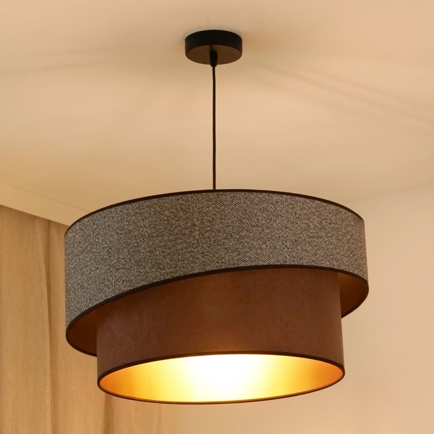 Brilagi - Ljuskrona med textilsladd VEGAS SHINE 1xE27/15W/230V diameter 50 cm grå/brun