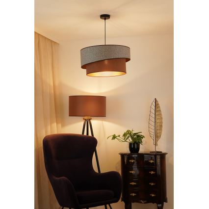 Brilagi - Ljuskrona med textilsladd VEGAS SHINE 1xE27/15W/230V diameter 50 cm grå/brun