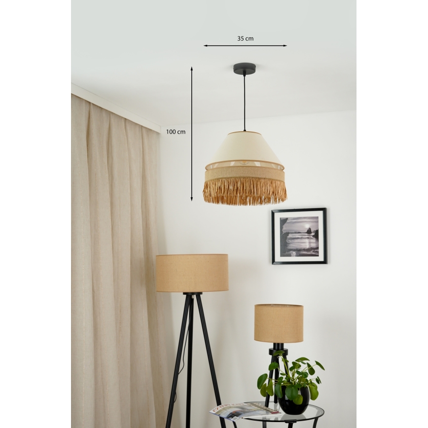 Brilagi - Ljuskrona med textilsladd WINNETOU AVIGNION 1xE27/15W/230V diameter 35 cm brun/grädde
