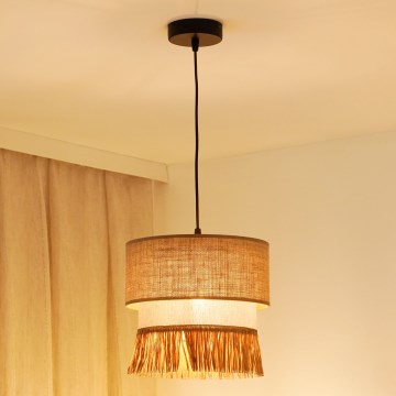 Brilagi - Ljuskrona med textilsladd WINNETOU BOHO 1xE27/15W/230V diameter 25 cm brun/grädde