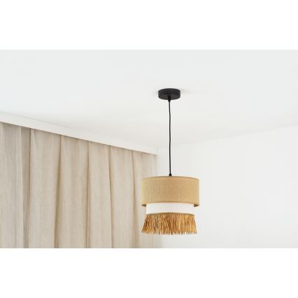 Brilagi - Ljuskrona med textilsladd WINNETOU BOHO 1xE27/15W/230V diameter 25 cm brun/grädde