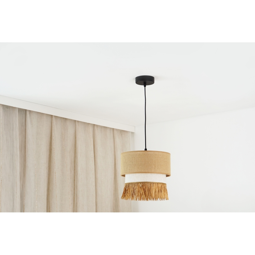Brilagi - Ljuskrona med textilsladd WINNETOU BOHO 1xE27/15W/230V diameter 25 cm brun/grädde