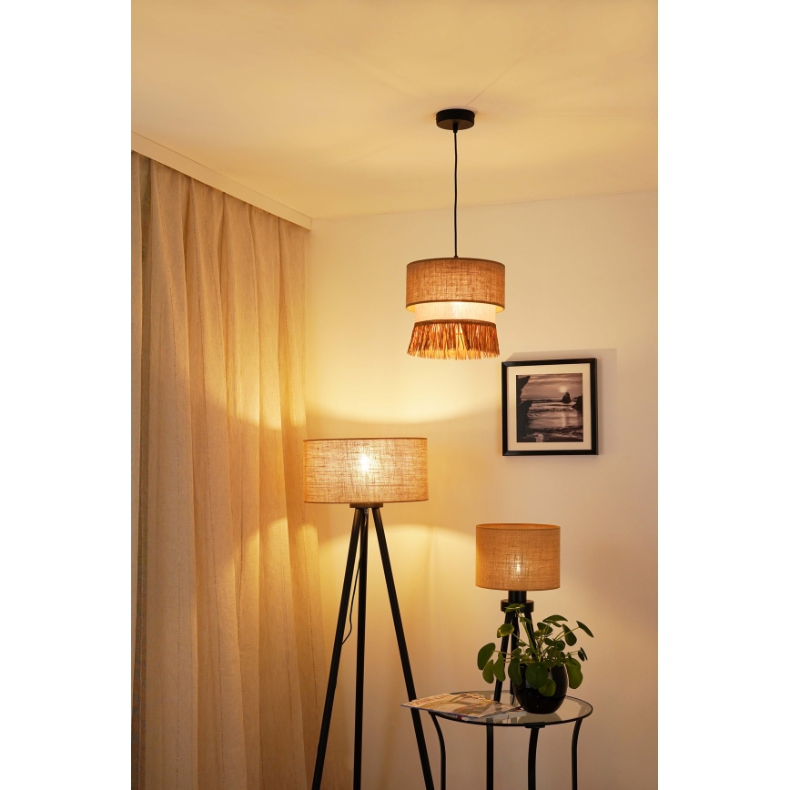 Brilagi - Ljuskrona med textilsladd WINNETOU BOHO 1xE27/15W/230V diameter 25 cm brun/grädde