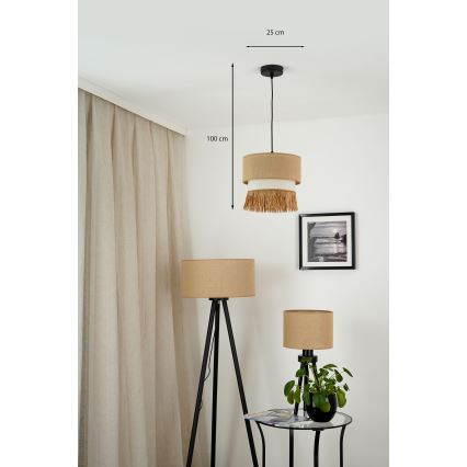 Brilagi - Ljuskrona med textilsladd WINNETOU BOHO 1xE27/15W/230V diameter 25 cm brun/grädde