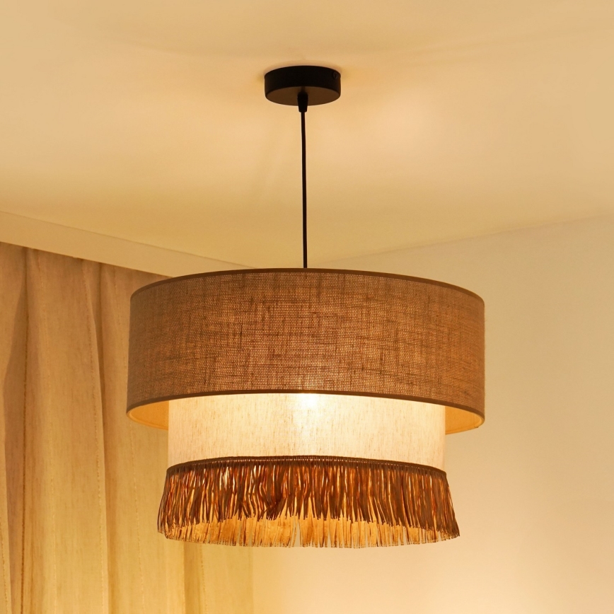 Brilagi - Ljuskrona med textilsladd WINNETOU BOHO 1xE27/15W/230V diameter 45 cm brun/grädde