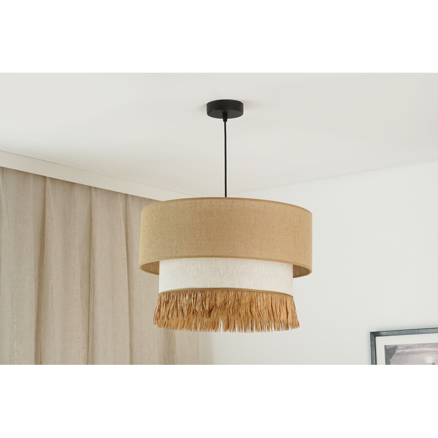 Brilagi - Ljuskrona med textilsladd WINNETOU BOHO 1xE27/15W/230V diameter 45 cm brun/grädde