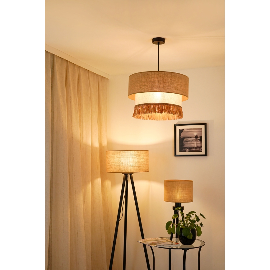 Brilagi - Ljuskrona med textilsladd WINNETOU BOHO 1xE27/15W/230V diameter 45 cm brun/grädde