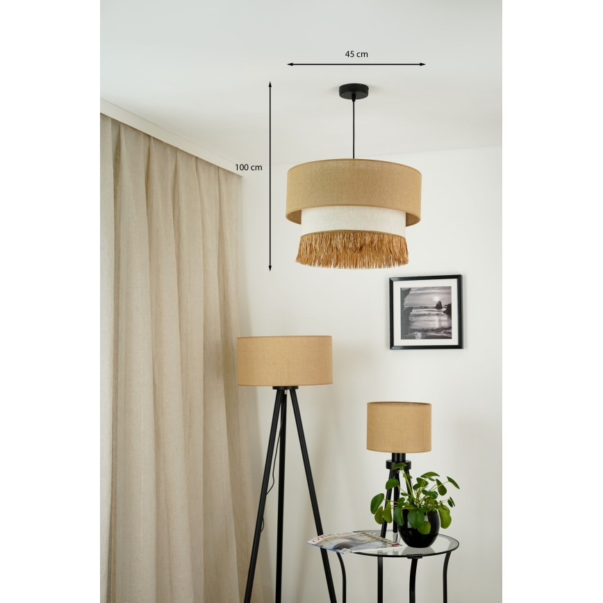 Brilagi - Ljuskrona med textilsladd WINNETOU BOHO 1xE27/15W/230V diameter 45 cm brun/grädde