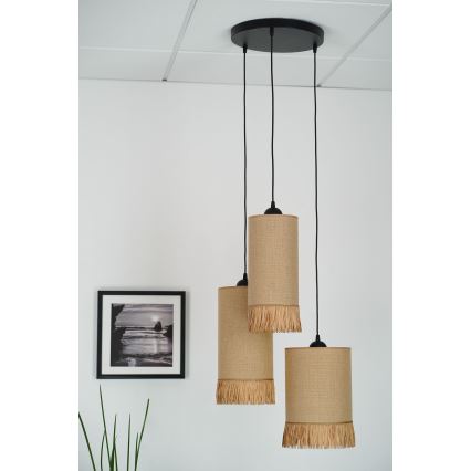 Brilagi - Ljuskrona med textilsladd WINNETOU TUBES 3xE27/15W/230V brun/svart