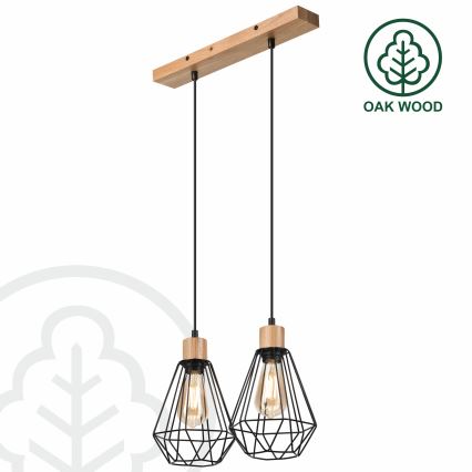 Brilagi - Ljuskrona med textilsladd WOODY BASKET 2xE27/60W/230V ek