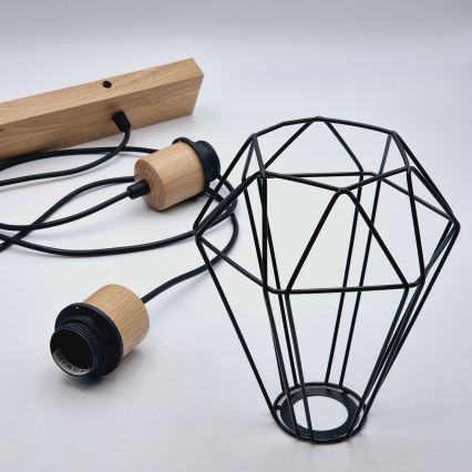 Brilagi - Ljuskrona med textilsladd WOODY BASKET 2xE27/60W/230V ek
