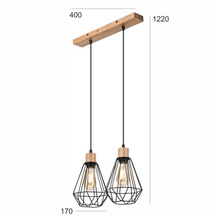 Brilagi - Ljuskrona med textilsladd WOODY BASKET 2xE27/60W/230V ek