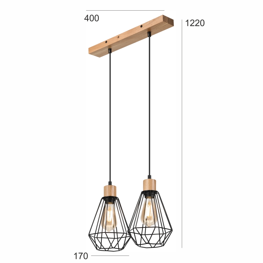 Brilagi - Ljuskrona med textilsladd WOODY BASKET 2xE27/60W/230V ek