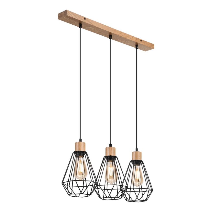 Brilagi - Ljuskrona med textilsladd WOODY BASKET 3xE27/60W/230V ek