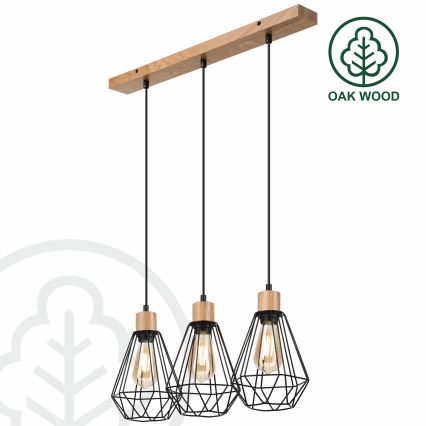 Brilagi - Ljuskrona med textilsladd WOODY BASKET 3xE27/60W/230V ek