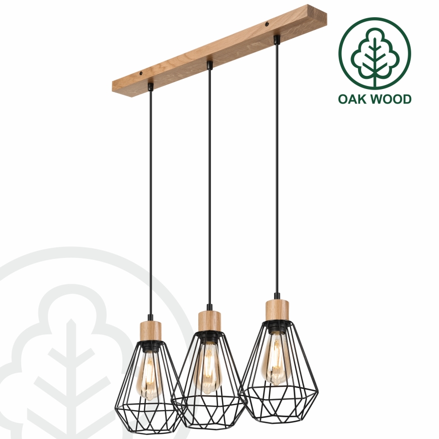 Brilagi - Ljuskrona med textilsladd WOODY BASKET 3xE27/60W/230V ek