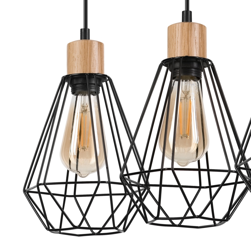 Brilagi - Ljuskrona med textilsladd WOODY BASKET 3xE27/60W/230V ek
