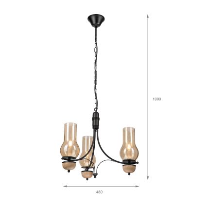 Brilagi - Ljuskrona på kedja COTTAGE 3xE14/40W/230V bok/brun