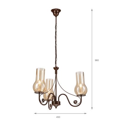 Brilagi - Ljuskrona på kedja COTTAGE 3xE14/40W/230V brun