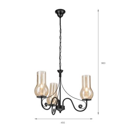 Brilagi - Ljuskrona på kedja COTTAGE 3xE14/40W/230V svart/brun