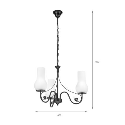 Brilagi - Ljuskrona på kedja COTTAGE 3xE14/40W/230V svart/vit