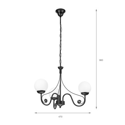 Brilagi - Ljuskrona på kedja COTTAGE 3xG9/40W/230V svart/vit
